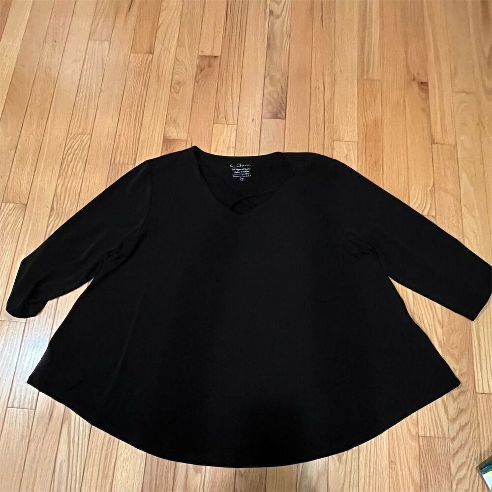Chico's Women's V-Neck Tunic Blouse Black Size 3 3/4 Sleeve Casual